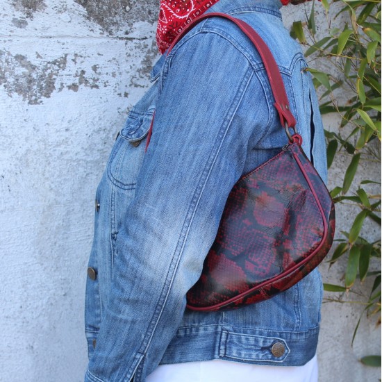 Manchester Red Snake print Baguette Bag